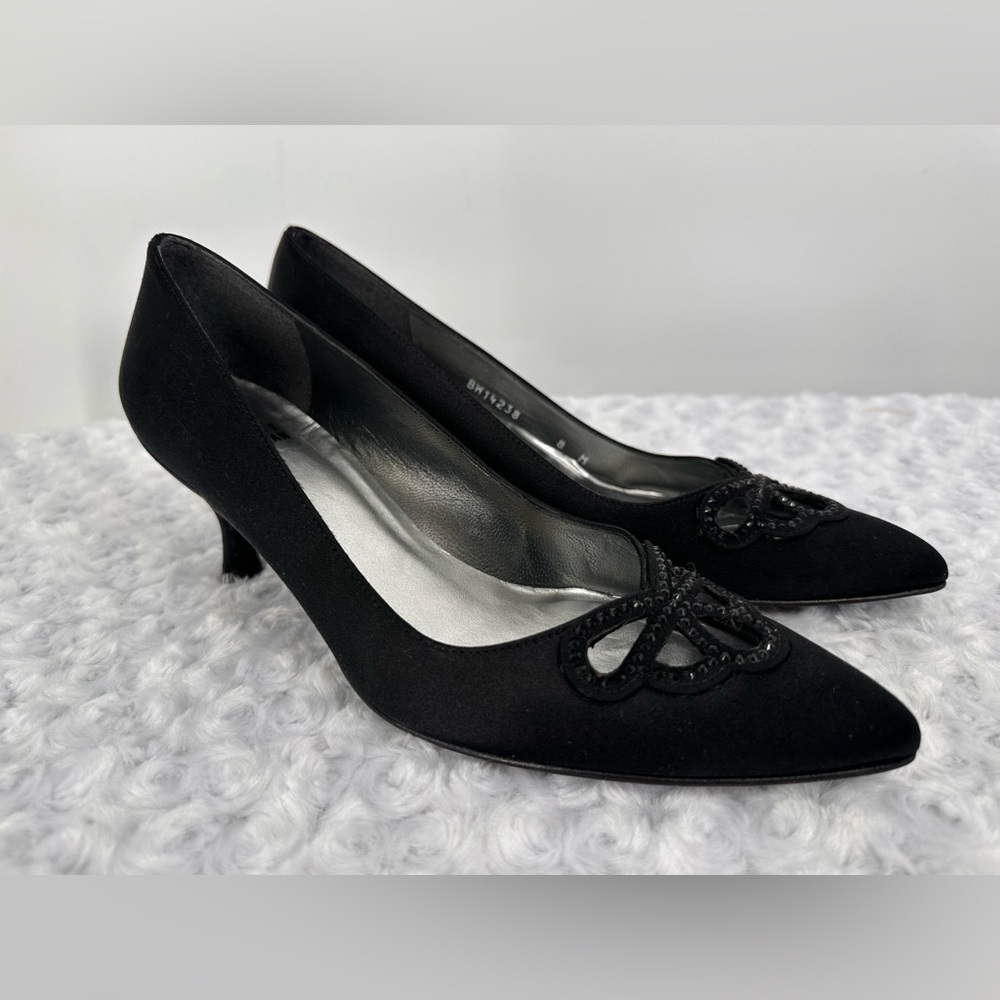 NWT Stuart Weitzman Satin Rhinestone Trim Kitten Heels - Picture 2 of 8